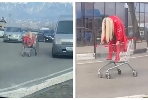 Блондинка в красном устроила мартовский перформанс на дороге в Сочи