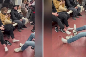 В Санкт-Петербурге два молодых человека неожиданно устроили своеобразный бой ногами прямо на глазах у остальных пассажиров