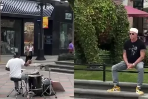 Уличный барабанщик исполнил хит RHCP, не зная, что за ним наблюдает участник группы