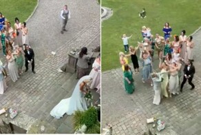 Ребёнок поймал букет невесты на свадьбе