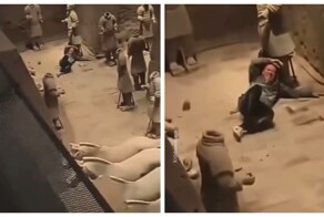 Посетитель музея неудачно спрыгнул в яму к воинам Терракотовой армии