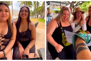 Уличный художник рисует карикатуры прохожих