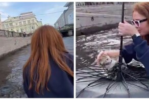 Операция «Раскрытый зонтик» по спасению котёнка развернулась в Крюковом канале