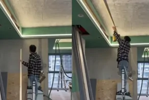 Китайские рабочие используют гидравлические ходули