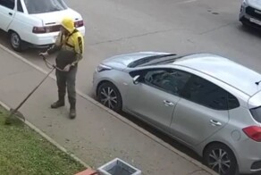 Газонокосильщик выбил стёкла у нескольких автомобилей
