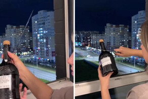 Неудачная попытка женщины открыть бутылку