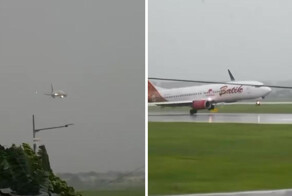 Экстремальная посадка самолета при сильном ветре