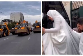 Необычный свадебный кортеж в Дагестане