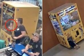 Мальчик пытался добыть игрушку, но застрял в игровом автомате