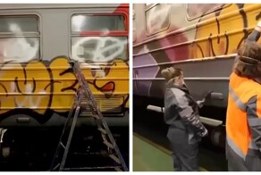 Сотрудники Российских железных дорог продемонстрировали процесс очистки вагонов от следов граффити-художников