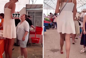 В Турции двухметровая девушка прогулялась по рынку, где на её фоне все выглядели крошечными