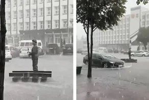 "Мальчик поплыл": скульптура железнодорожника дрейфовала во время ливня