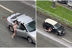 Полуголый неадекват бросался на машины и залезал внутрь