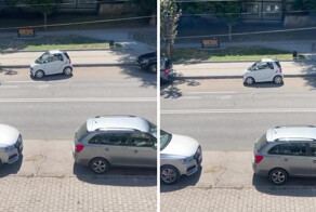 В Молдове мужик на маленькой машине не смог припарковаться, хотя места хватило бы даже для автобуса