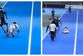 Робот-гуманоид сбил человека с ног во время забега