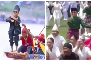 Мальчик-лодочник, прославившийся в сети, выступил на параде в честь 80-летия независимости Индонезии