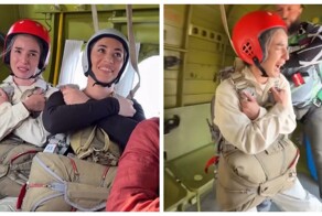 Девушка показала искреннюю реакцию на прыжок с парашютом