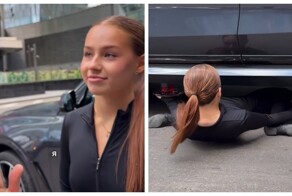 В Москве девушка поспорила с мужчиной на 50 тысяч рублей, что сможет проползти под машиной