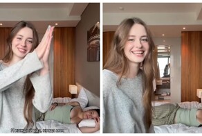 Весёлый момент дружбы: девушка шутит о груди подруги