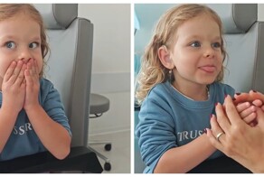 Девочка впервые слышит