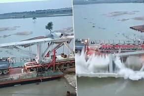 Погрузка балки на баржу закончилась неудачей