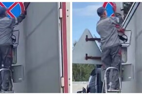 Мужчина погнул дорожные знаки, мешавшие проезду грузовика