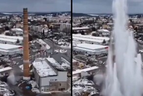 В Германии при сносе трубы включили "водяные гейзеры" против пыли