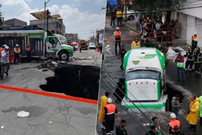 Грузовик провалился под землю в Мексике