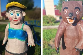 Скульптура Маши и Медведя в селе в Ульяновской области