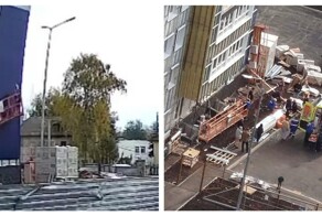 Момент падения люльки с рабочими в Уфе попал на видео