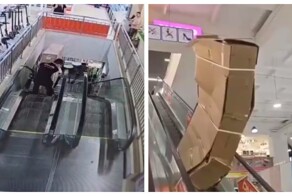 Сотрудники магазина сломали дорогой телевизор, когда спускали его на эскалаторе