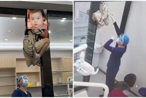 В Китае девочка залезла на дверной косяк клиники, чтобы сбежать от стоматолога