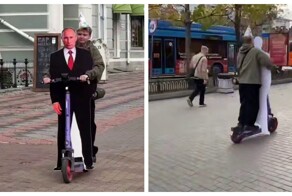 Школьник прокатил фигуру Владимира Путина по Хабаровску в честь дня его рождения