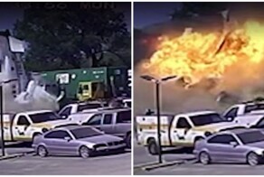 Момент падения самолёта на грузовики в Техасе попал на видео