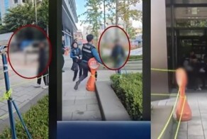 Пьяный мужчина с тесаком напал на полицейских в Корее