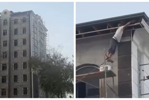 В Узбекистане засняли местного рабочего, который стоял в тапочках на краю строительных лесов
