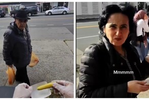 Парень угощает солеными огурцами прохожих в США