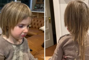 Трехлетняя девочка решила поиграть парикмахера и постригла себя