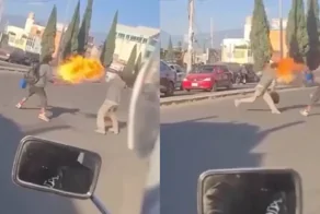 Огнедышащий участник превратил уличную драку в Мексике в фаер-шоу