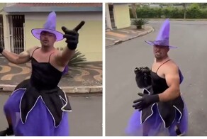 Бразильский мусорщик на Хэллоуин вышел на улицу в костюме ведьмы