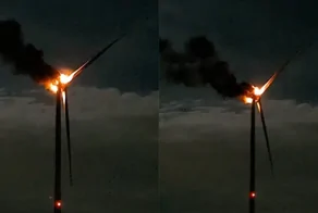 Адские снежинки над лугами: ветряная турбина   вспыхнула как факел