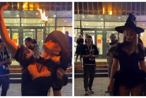 Уличная ведьма устроила огненное шоу, удивив прохожих