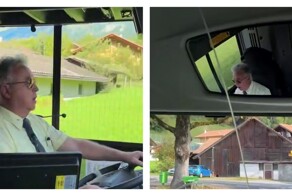 Водитель автобуса поет йодль для своих пассажиров