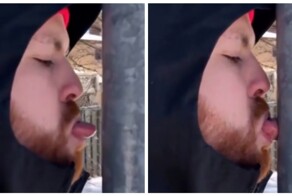 Парень лизнул металл на морозе