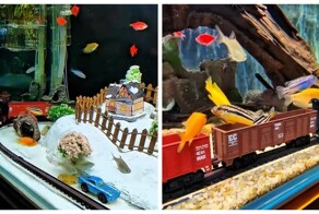 Китайский мастер собрал подводный поезд для аквариума