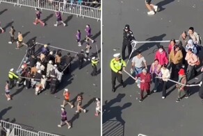 Организаторы  марафона удивили зрителей необычным способом перехода через трассу