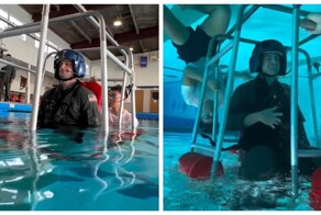 Тренировка по покиданию вертолета под водой