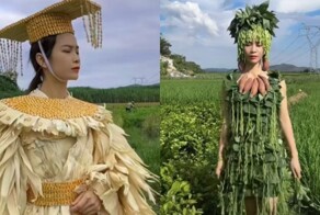 Китаянка создает платья из арахиса и кукурузы