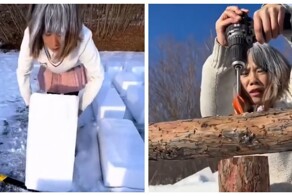 Девушка построила сказочную ледяную избушку