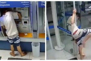 Неуклюжий вор застрял в банке